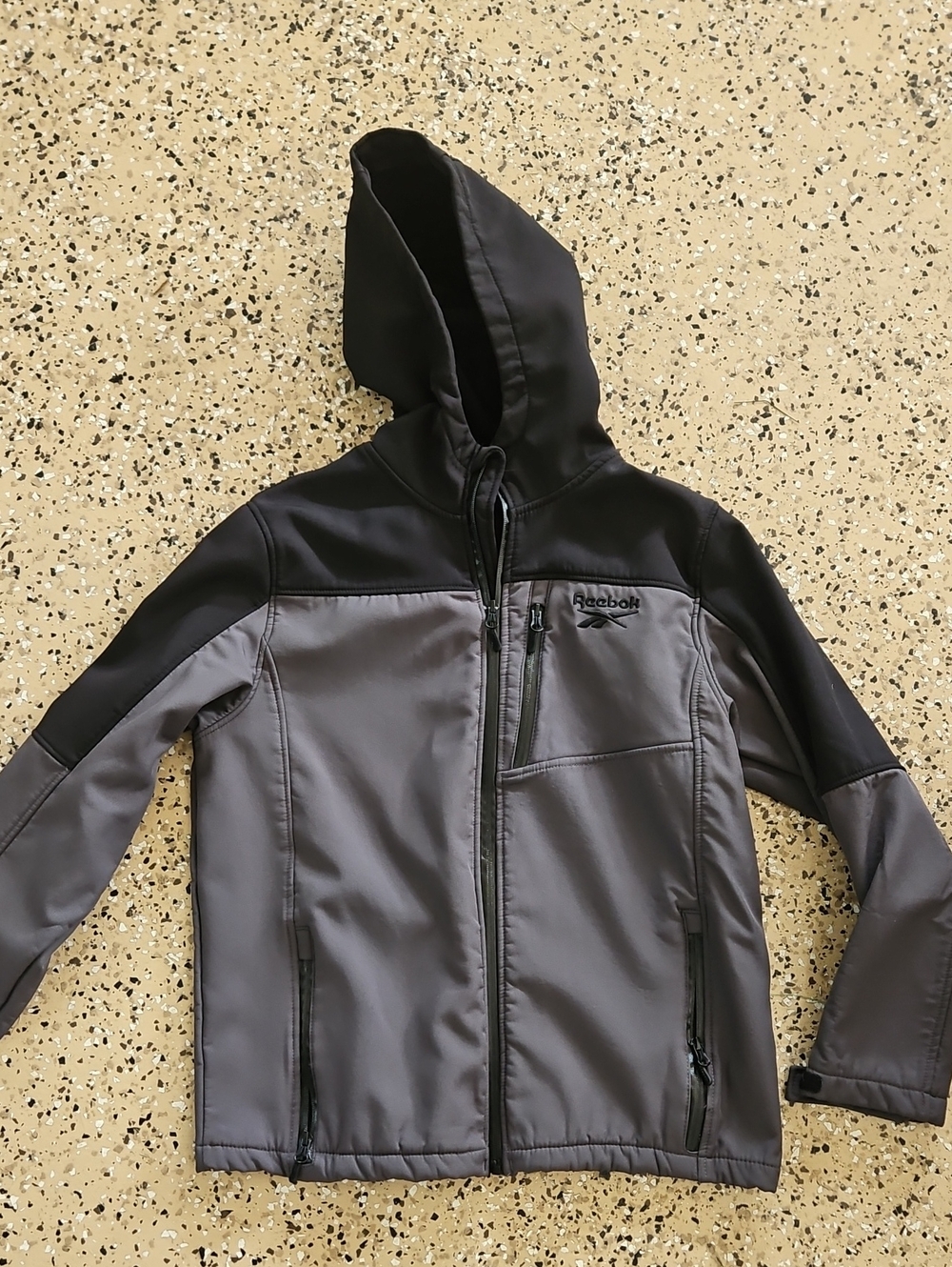 Reebok Gray & Black Hooded Kids' Softshell Jacket